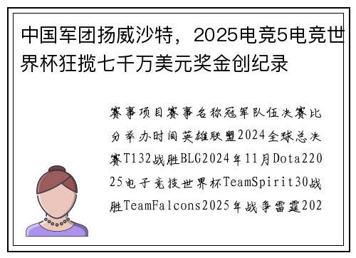 中国军团扬威沙特，2025电竞5电竞世界杯狂揽七千万美元奖金创纪录